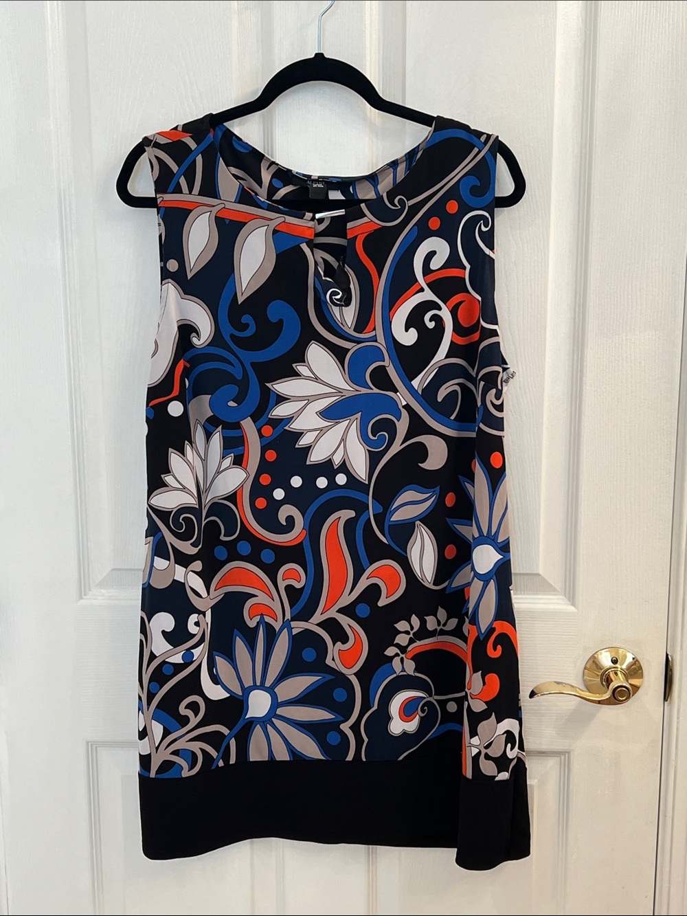 Alfani Black Floral-Scroll Print Sleeveless Top - Navy, Blue, Coral, White